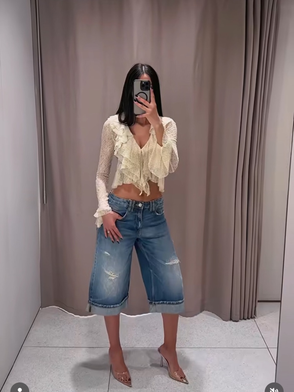 ZARA NWT Shiny Ruffled Lace Top
